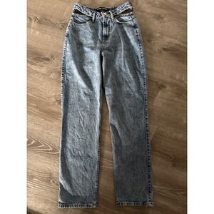 Social Tourist Ultra High Rise Straight Cutout Waist Jeans Acid Wash Blue 26 3R